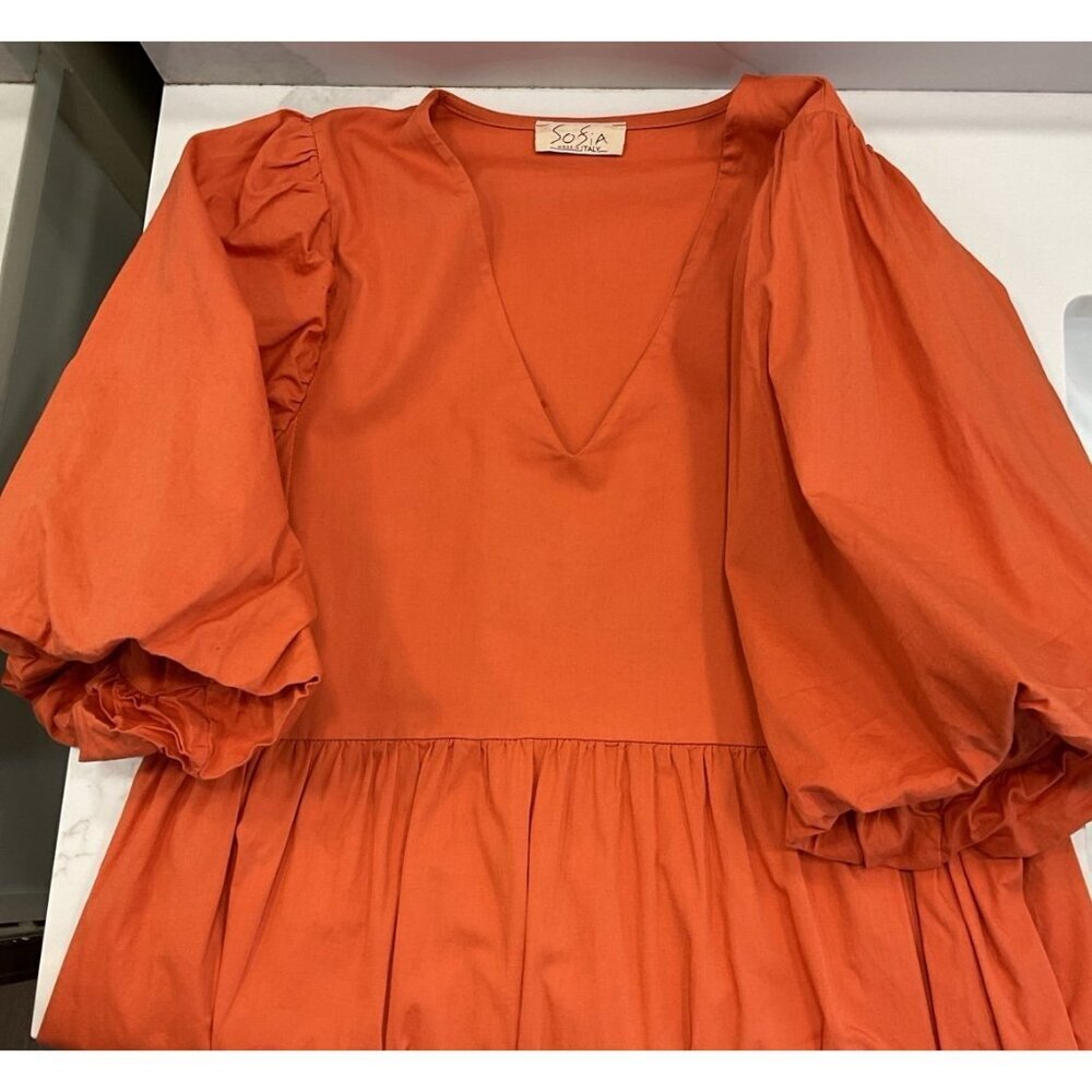 SOFIA Made in Italy Poplin Cotton Puff Sleeve Sienna Tiered Maxi Dress Size XL - Picture 3 of 5